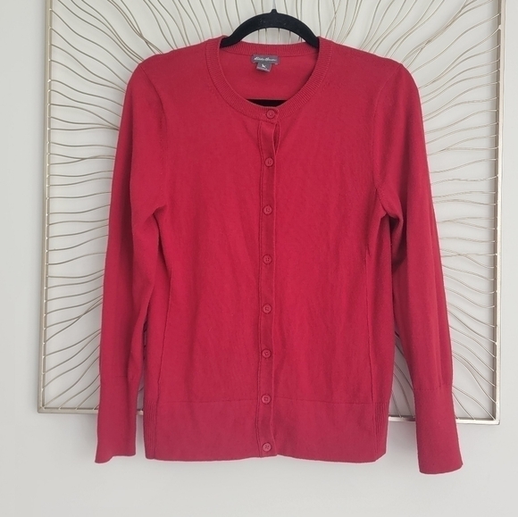 Eddie Bauer Button Up Crewneck Christine Red Cardigan Sweater Size Small - Picture 3 of 11